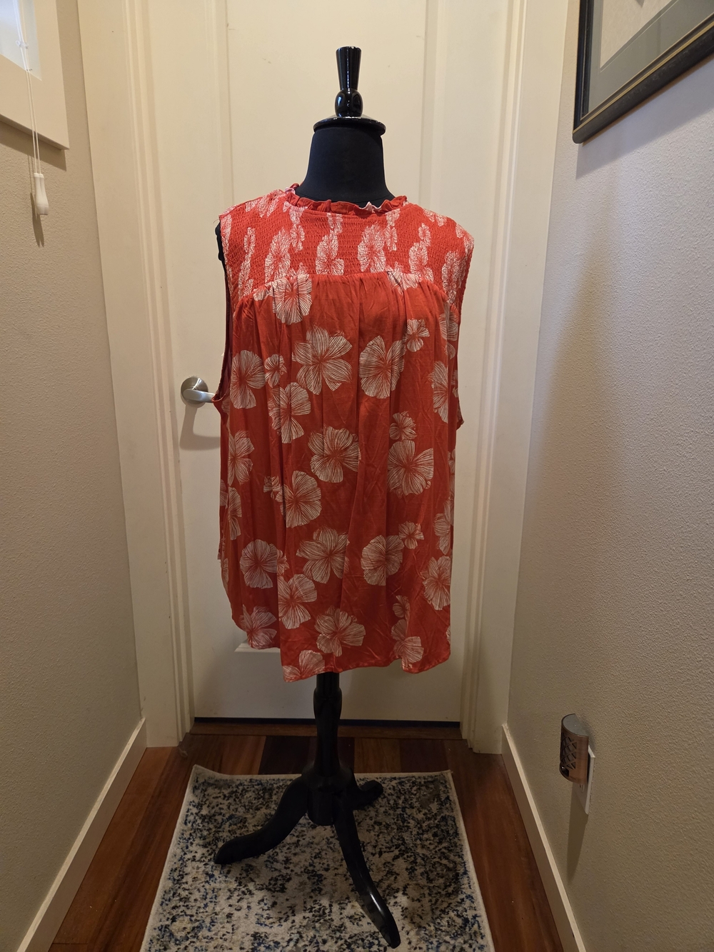Ava & Viv Red Floral Sleeveless Smocked Yoke Top
